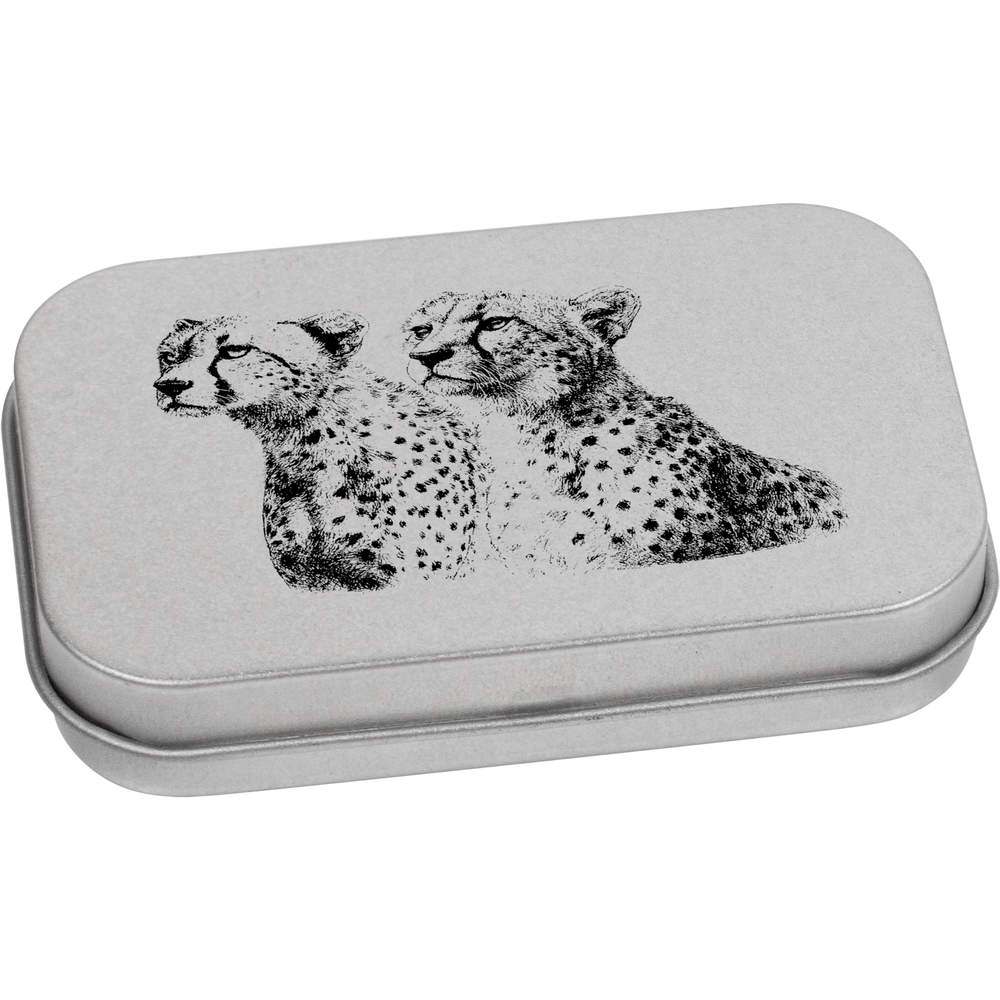 80mm 'Two Cheetahs Portrait ' Metal Hinged Tin / Storage Box (TT00303566)