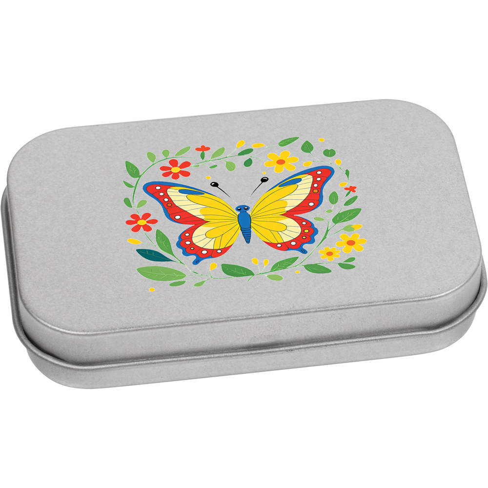 'Butterfly & Flowers' Storage / Stationery Tin - Metal Hinged Keepsake Box for Stationery, Crafts, Sweets and Gifts (TT059762)