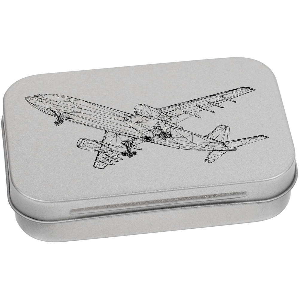 95mm 'Passenger Plane' Metal Hinged Tin / Storage Box (TT00053473)