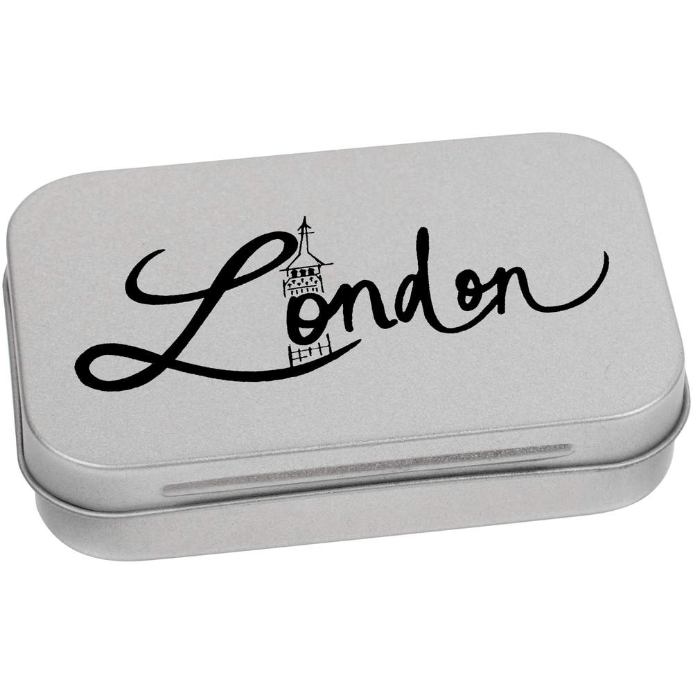 'London Text' Metal Hinged Storage Tin - 95mm x 60mm - Keepsake Box for Stationery, Crafts, Sweets and Small Gifts (TT00064823)