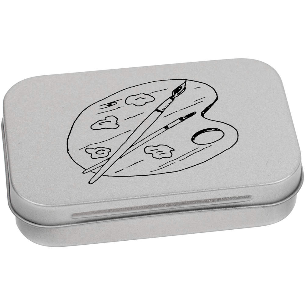 'Artists Palette & Brushes' Metal Hinged Storage Tin - 95mm x 60mm - Keepsake Box for Stationery, Crafts, Sweets and Small Gifts (TT00194709)