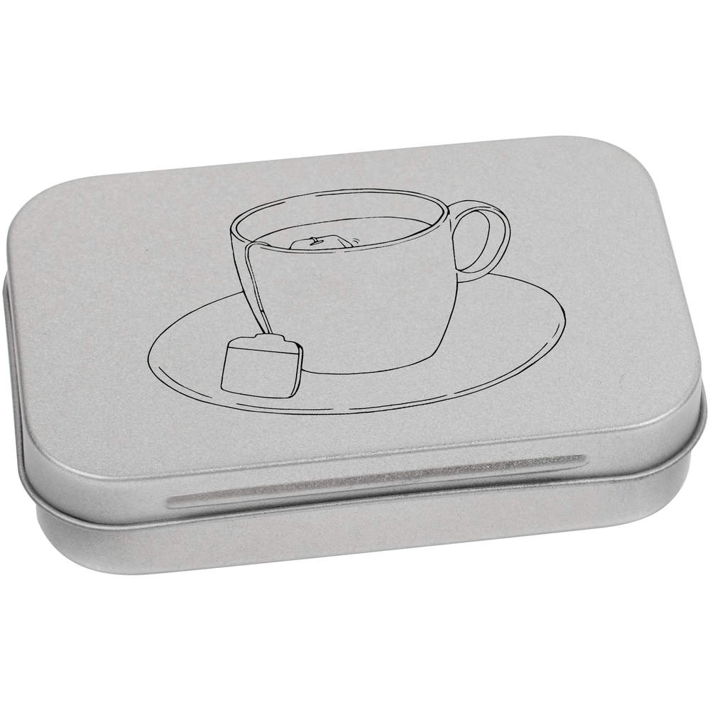 'cup of tea' Metal Hinged Storage Tin - 95mm x 60mm - Keepsake Box for Stationery, Crafts, Sweets and Small Gifts (TT00198651)