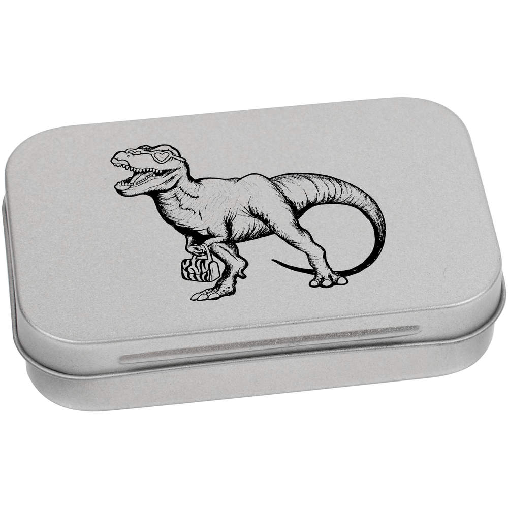 95mm 'T-Rex With Handbag' Metal Hinged Tin / Storage Box (TT00202089)