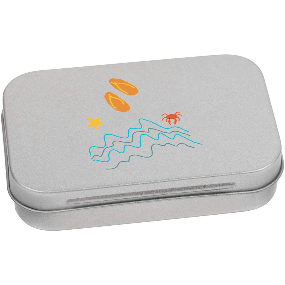 'At the beach' Metal Hinged Storage Tin - 95mm x 60mm - Keepsake Box for Stationery, Crafts, Sweets and Small Gifts (TT00211092)