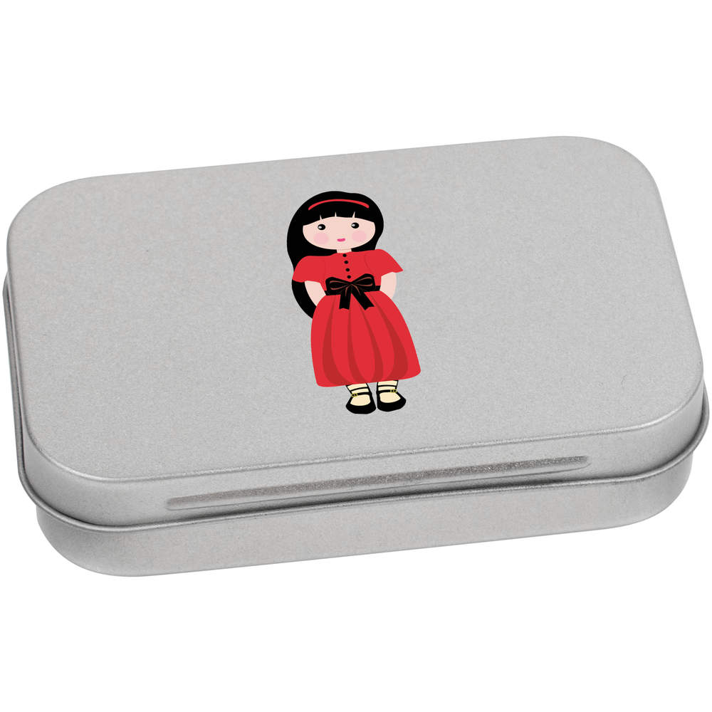 'Cute Girl Doll' Metal Hinged Storage Tin - 95mm x 60mm - Keepsake Box for Stationery, Crafts, Sweets and Small Gifts (TT00213210)