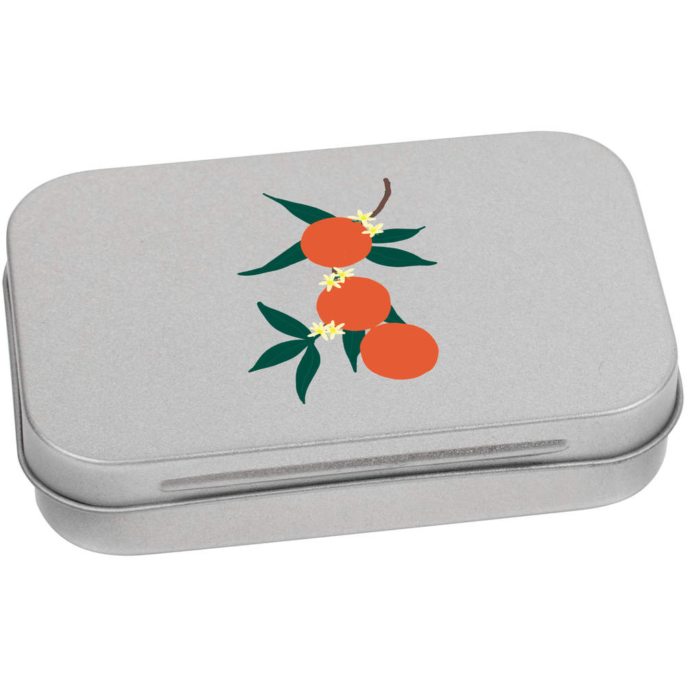 'Oranges And Blossom ' Metal Hinged Storage Tin - 95mm x 60mm - Keepsake Box for Stationery, Crafts, Sweets and Small Gifts (TT00241854)