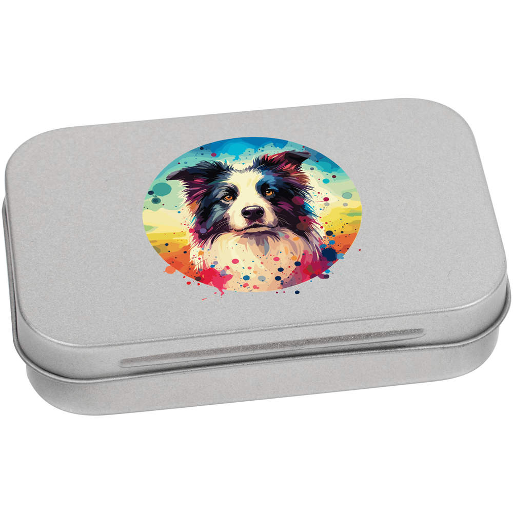 'Border Collie Portrait' Metal Hinged Storage Tin - 95mm x 60mm - Keepsake Box for Stationery, Crafts, Sweets and Small Gifts (TT00244233)