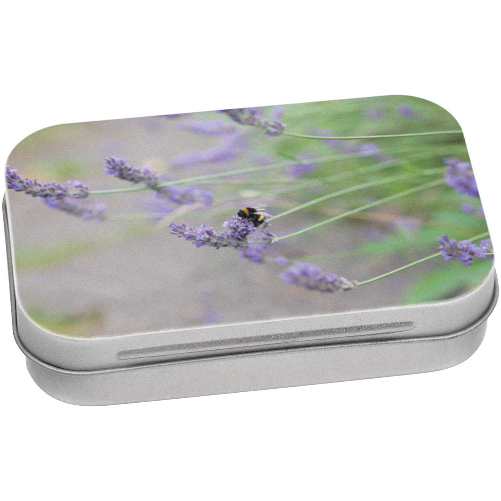 95mm 'Small Busy Bee On Wild Lavender' Metal Hinged Tin / Storage Box (TT00244872)