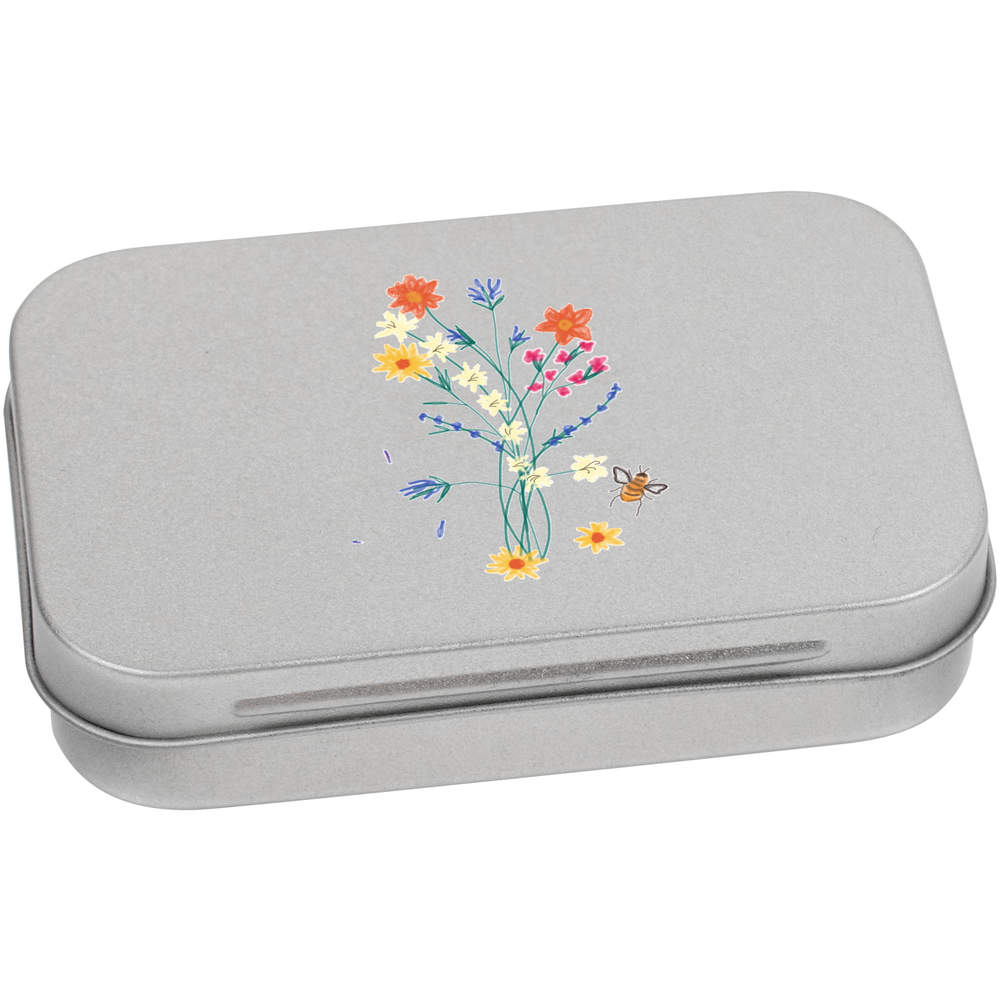 'Wild Flowers And A Bee' Metal Hinged Storage Tin - 95mm x 60mm - Keepsake Box for Stationery, Crafts, Sweets and Small Gifts (TT00245580)