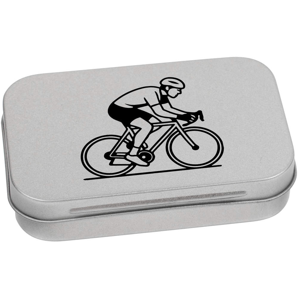 'Cycling Man' Metal Hinged Storage Tin - 95mm x 60mm - Keepsake Box for Stationery, Crafts, Sweets and Small Gifts (TT00287547)