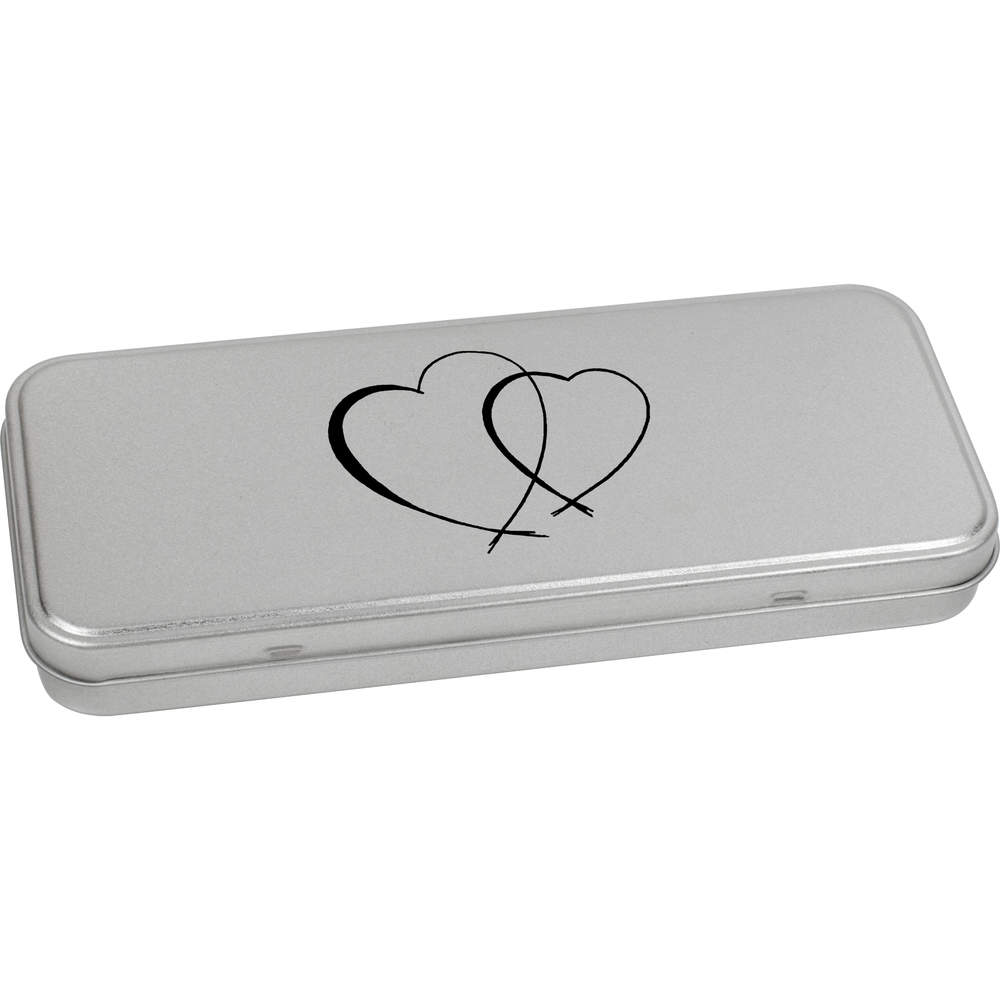 'Two Love Hearts' Metal Hinged Stationery Tin / Storage Box (TT00000613)