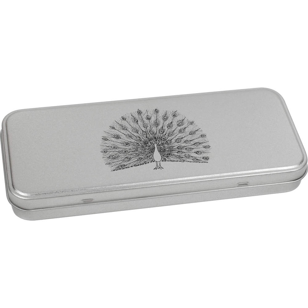 'Peacock' Metal Hinged Stationery Tin / Storage Box (TT00024709)
