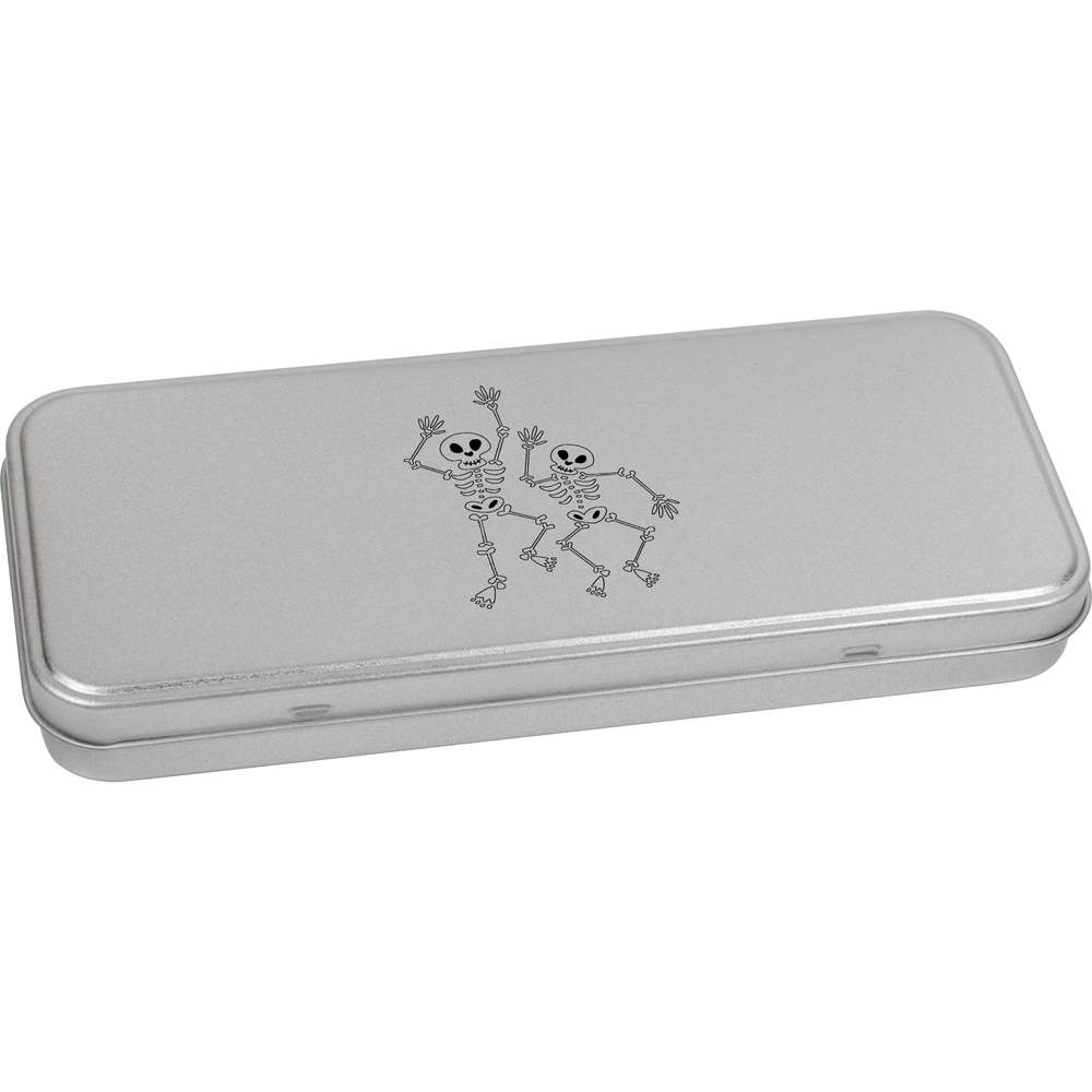 'Dancing Skeletons' Metal Hinged Stationery Tin / Storage Box (TT00051926)