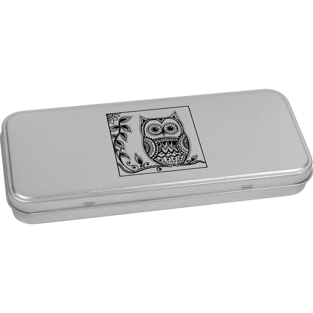 'Owl On Tree Branch' Metal Hinged Stationery Tin / Storage Box (TT00070126)
