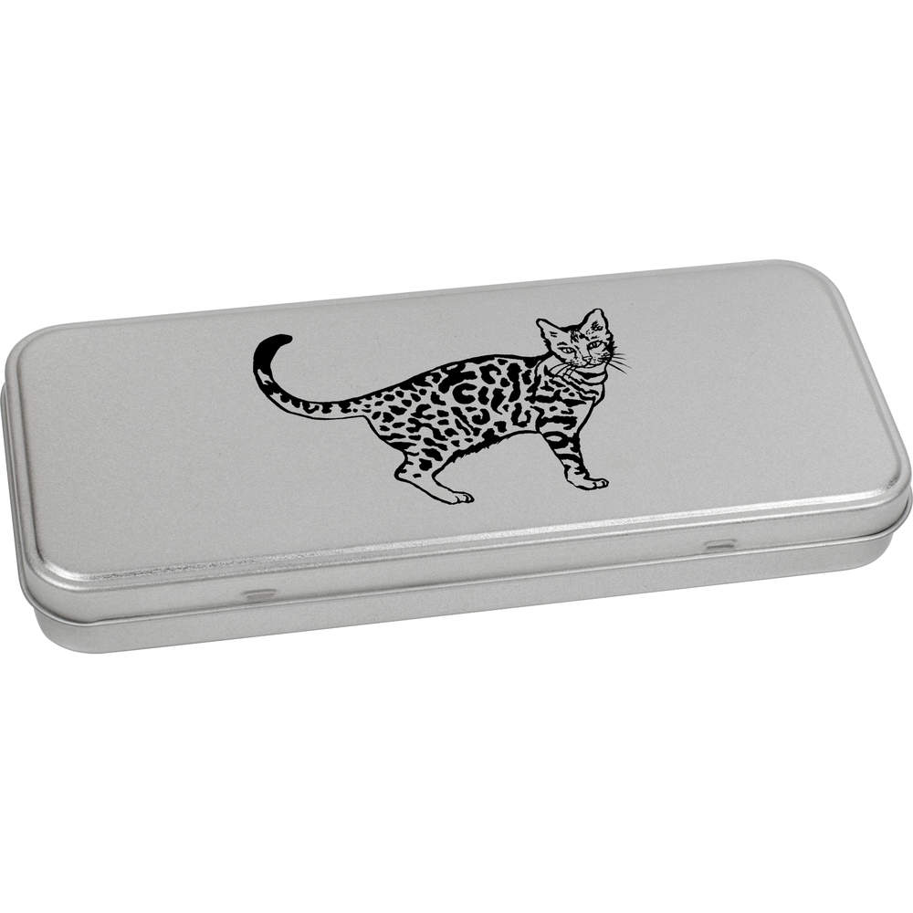 'Bengal Cat' Metal Hinged Stationery Tin / Storage Box (TT00085540)