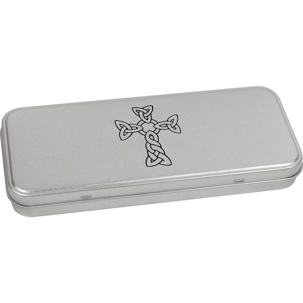 'Celtic Cross' Metal Hinged Stationery Tin - 180mm x 75mm - Storage Box for Pens, Pencils, Crafts and Gifts (TT00086834)