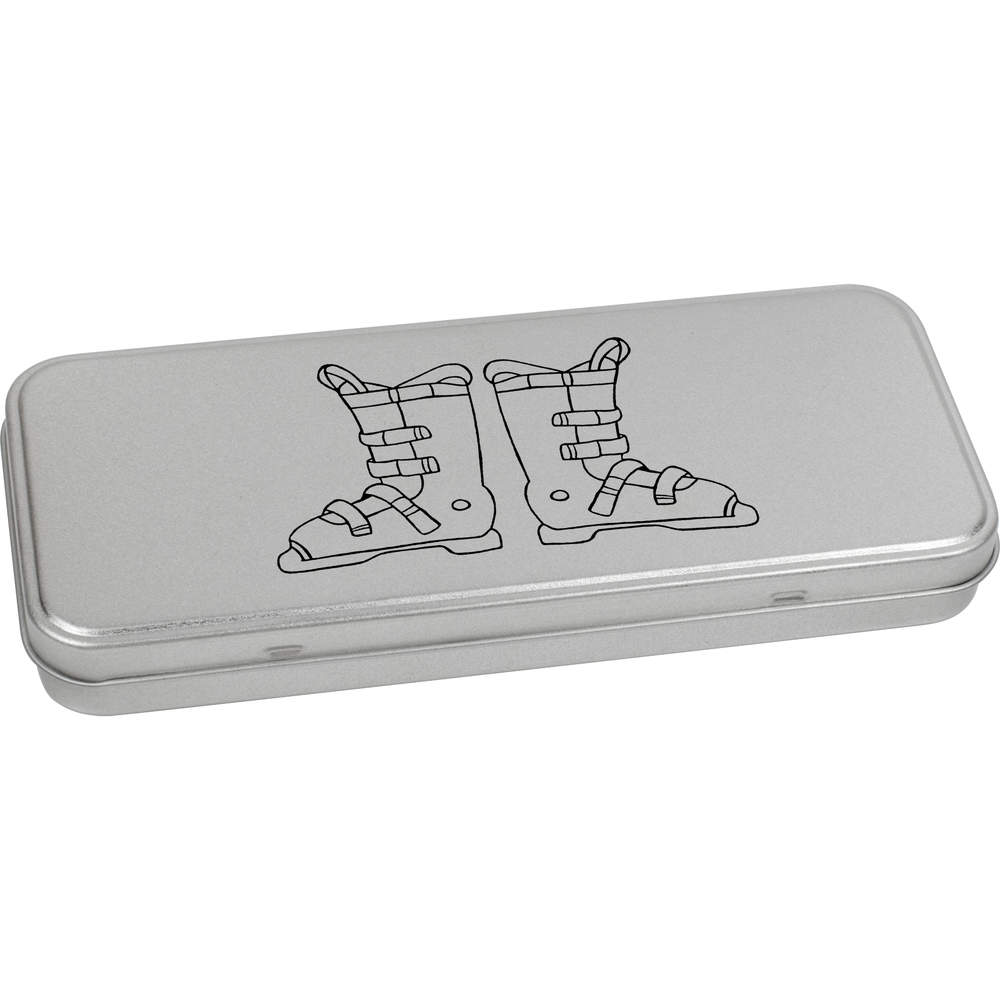 'Ski Boots' Metal Hinged Stationery Tin / Storage Box (TT00109220)