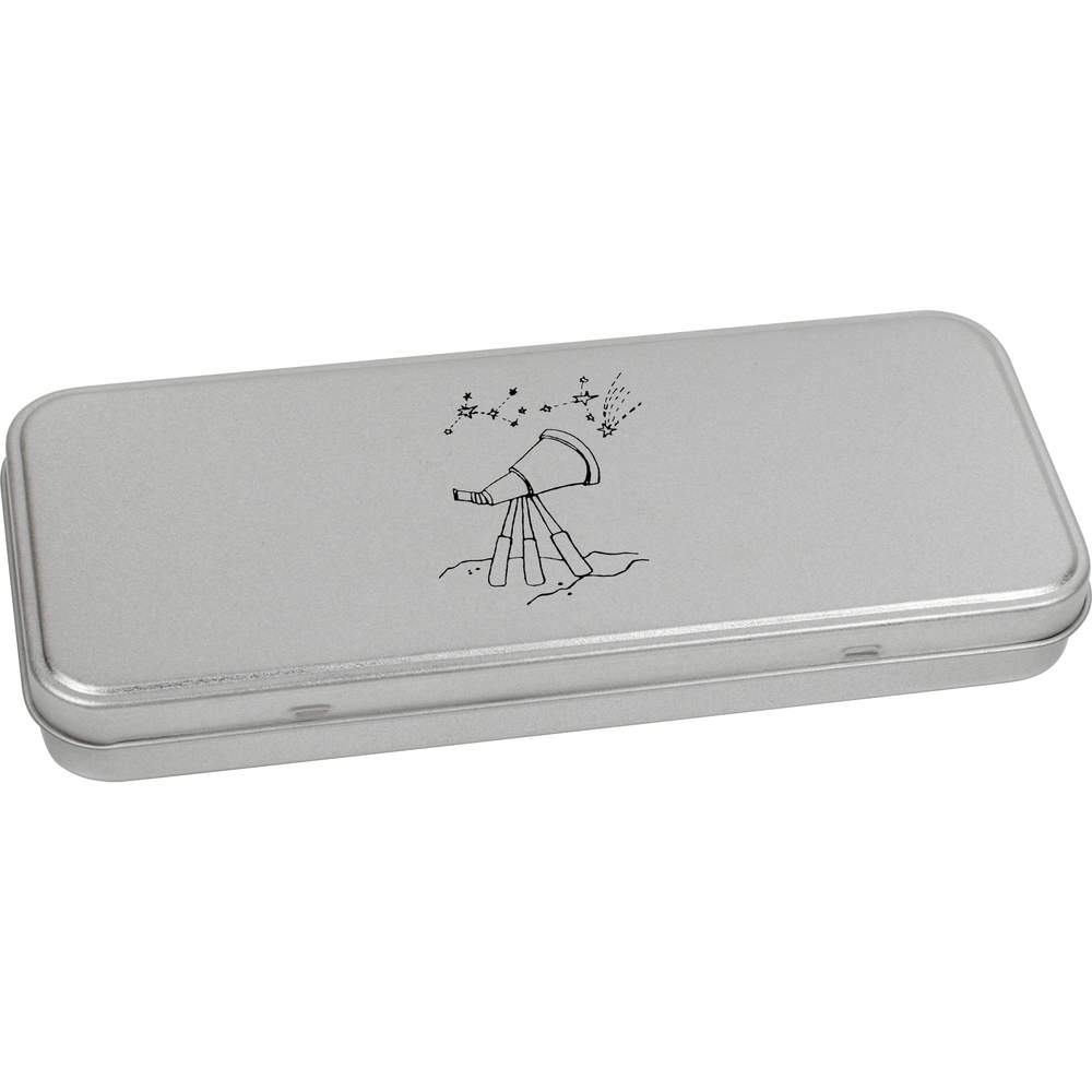 'Telescope & Stars' Metal Hinged Stationery Tin - 180mm x 75mm - Storage Box for Pens, Pencils, Crafts and Gifts (TT00110996)