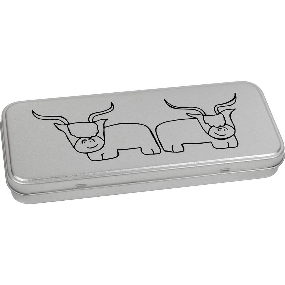 'Highland Cows' Metal Hinged Stationery Tin / Storage Box (TT00136487)