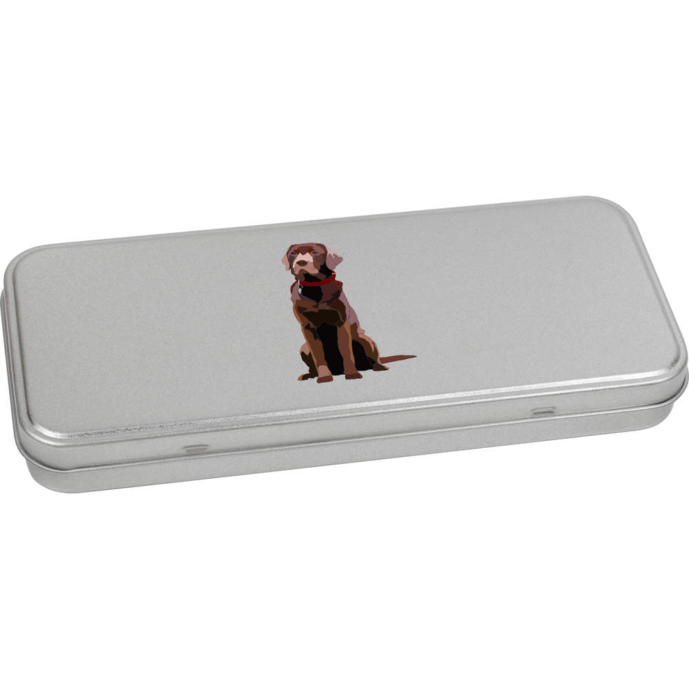 'Chocolate Labrador' Metal Hinged Stationery Tin - 180mm x 75mm - Storage Box for Pens, Pencils, Crafts and Gifts (TT00138181)