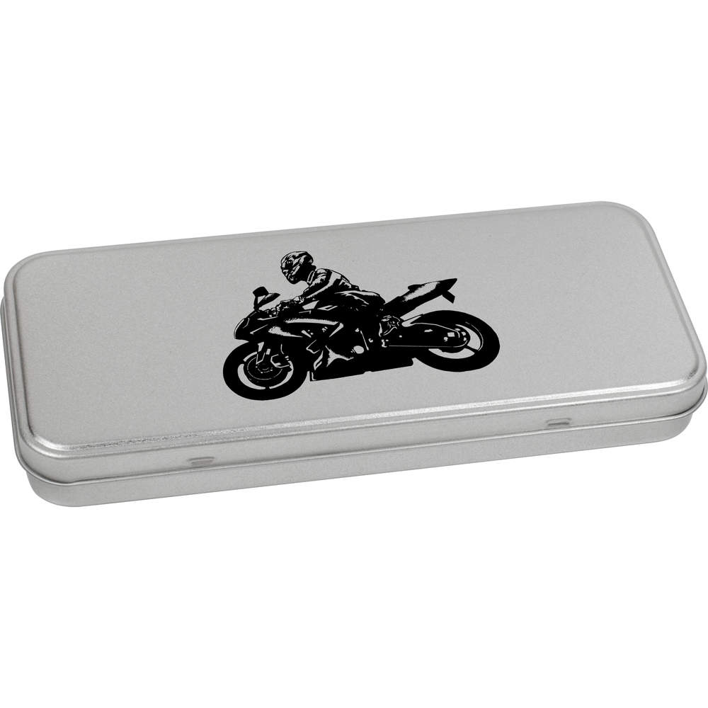 'Motorcyclist' Metal Hinged Stationery Tin / Storage Box (TT00152863)