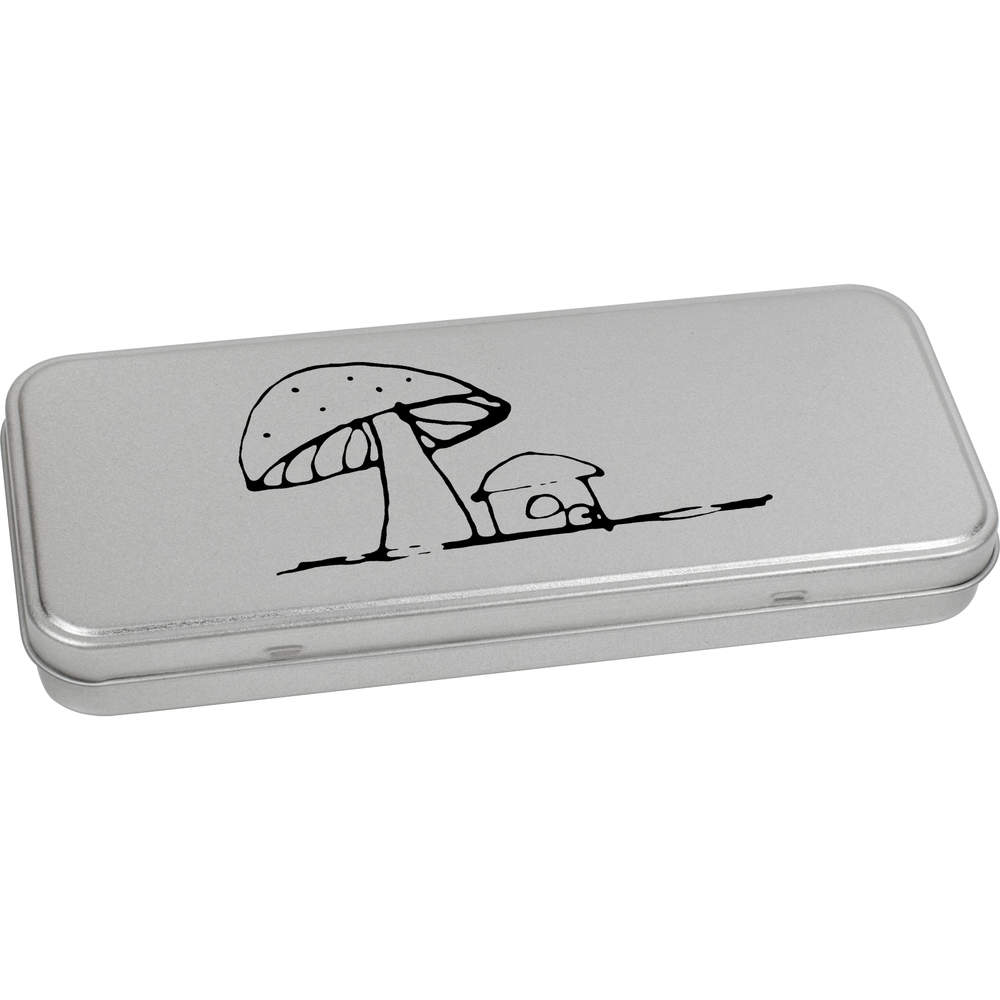 'Mushroom & Tiny House' Metal Hinged Stationery Tin / Storage Box (TT00158767)