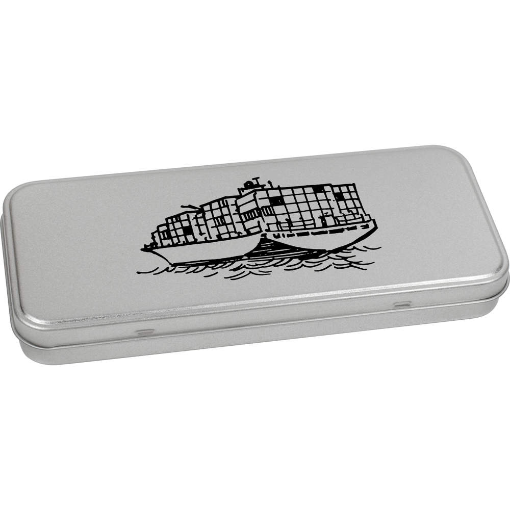 'Container Ship' Metal Hinged Stationery Tin / Storage Box (TT00159340)