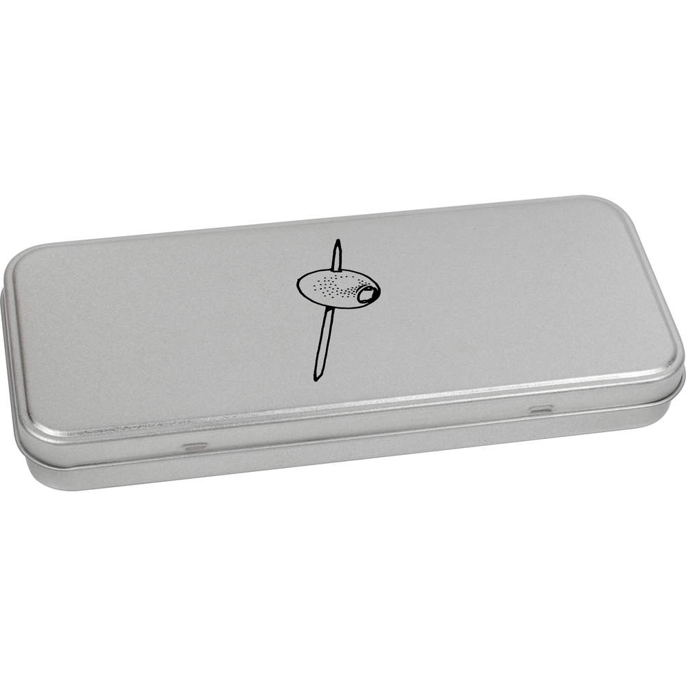 'Olive on Cocktail Stick' Metal Hinged Stationery Tin / Storage Box (TT00187476)