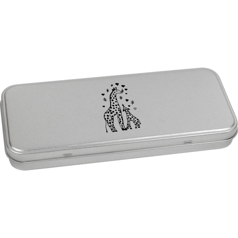 'Giraffe Mother & Calf' Metal Hinged Stationery Tin / Storage Box (TT00195967)