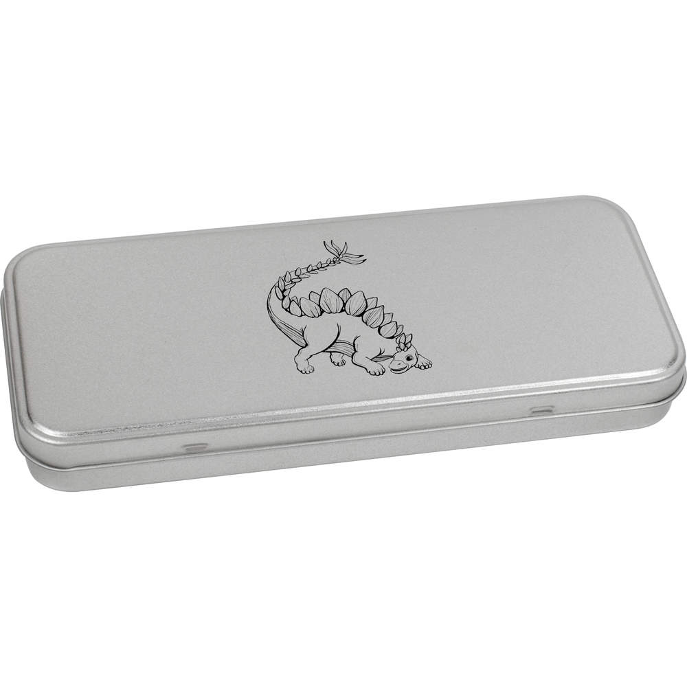 'Cartoon Stegosaurus Dinosaur' Metal Hinged Stationery Tin / Storage Box (TT00202549)