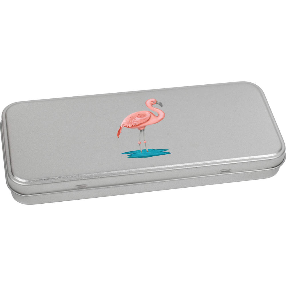 'Flamingo' Metal Hinged Stationery Tin - 180mm x 75mm - Storage Box for Pens, Pencils, Crafts and Gifts (TT00203275)