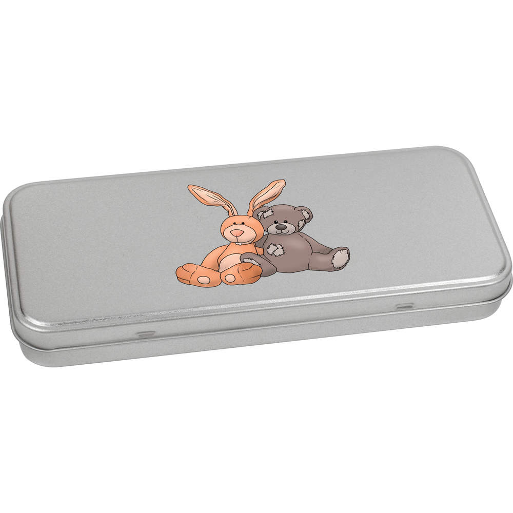 'Bunny & Teddy Toy Cuddle' Metal Hinged Stationery Tin / Storage Box (TT00205831)