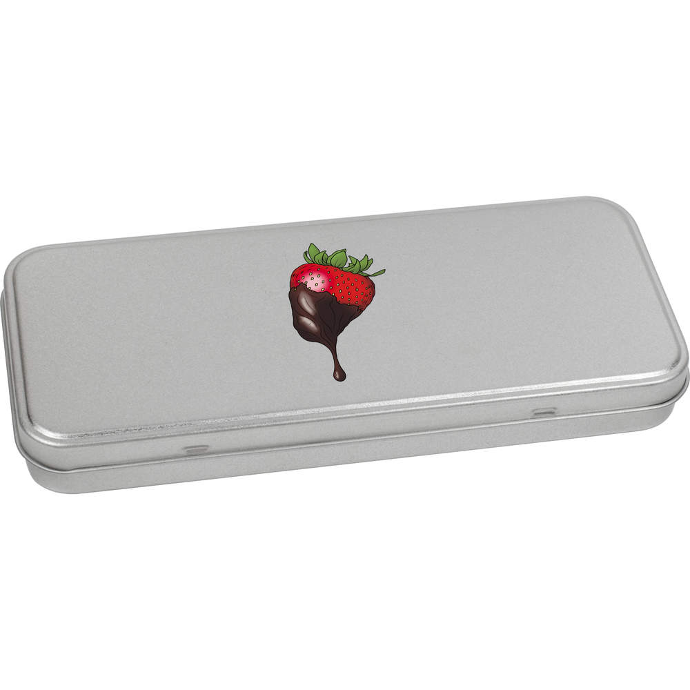 'Chocolate Strawberry' Metal Hinged Stationery Tin - 180mm x 75mm - Storage Box for Pens, Pencils, Crafts and Gifts (TT00238678)