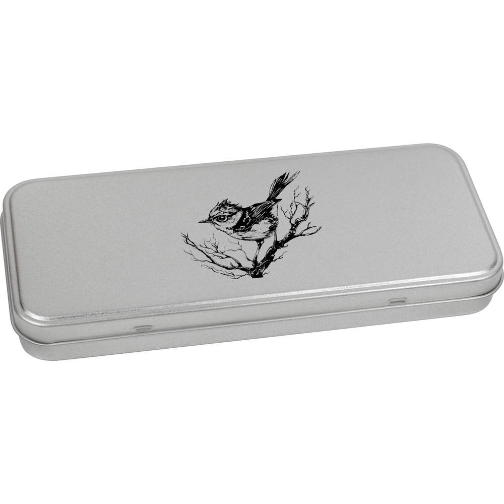 'Wren Bird on Branch' Metal Hinged Stationery Tin - 180mm x 75mm - Storage Box for Pens, Pencils, Crafts and Gifts (TT00246091)