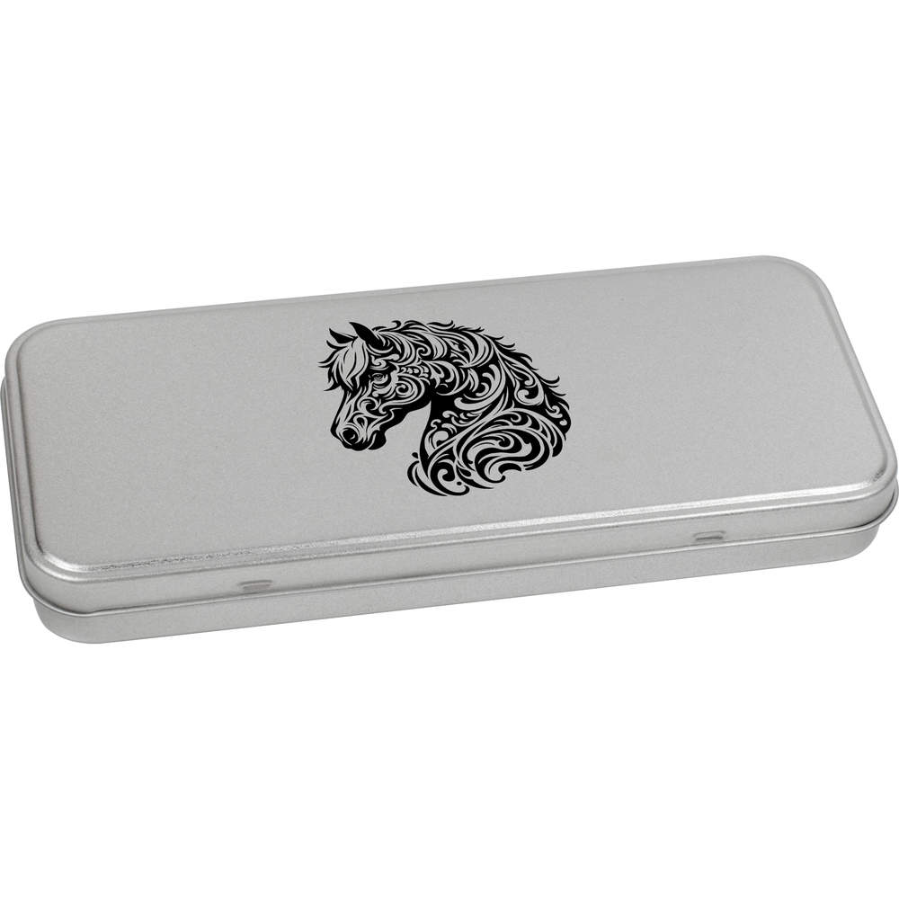 'Stylised Horse Portrait' Metal Hinged Stationery Tin / Storage Box (TT00246403)