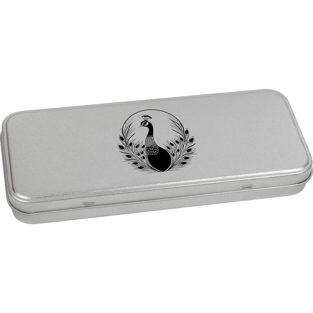 'Majestic Peacock' Metal Hinged Stationery Tin / Storage Box (TT00257929)