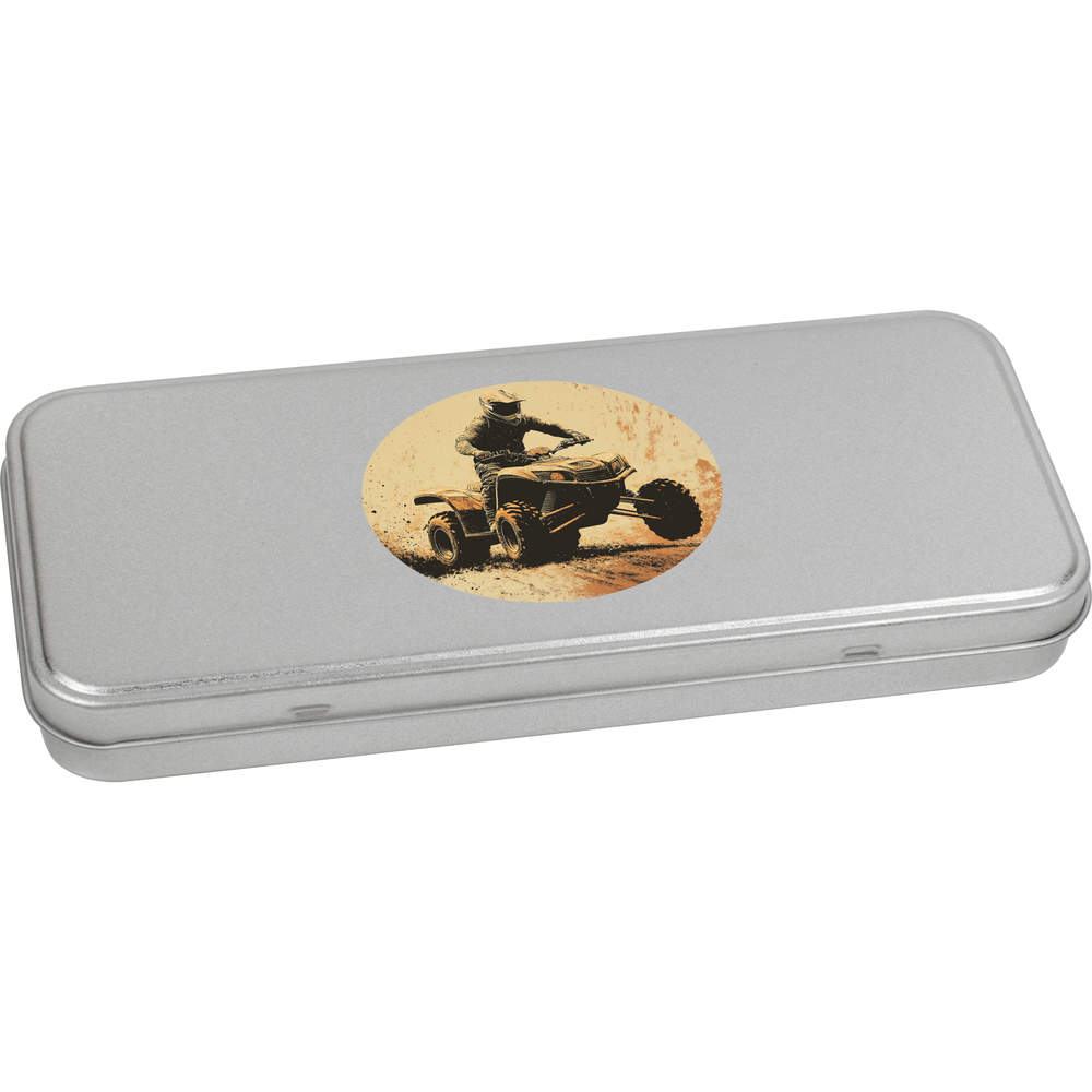 'Quad Bike Rider' Metal Hinged Stationery Tin - 180mm x 75mm - Storage Box for Pens, Pencils, Crafts and Gifts (TT00268837)