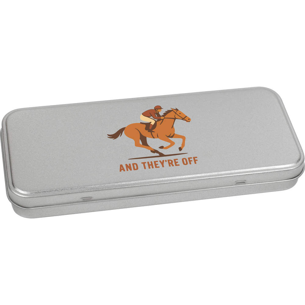 'And They're Off' Metal Hinged Stationery Tin - 180mm x 75mm - Storage Box for Pens, Pencils, Crafts and Gifts (TT00287197)