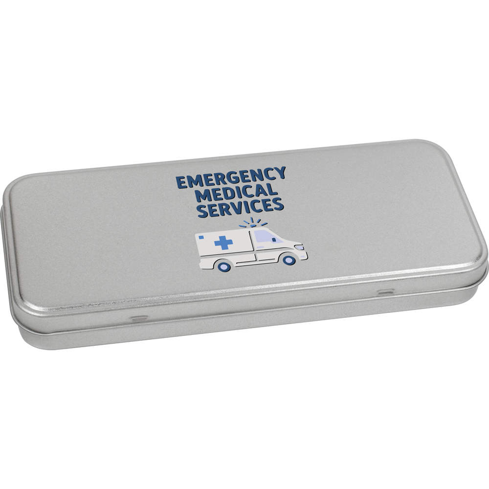 'Emergency Medical Service' Metal Hinged Stationery Tin - 180mm x 75mm - Storage Box for Pens, Pencils, Crafts and Gifts (TT00294238)