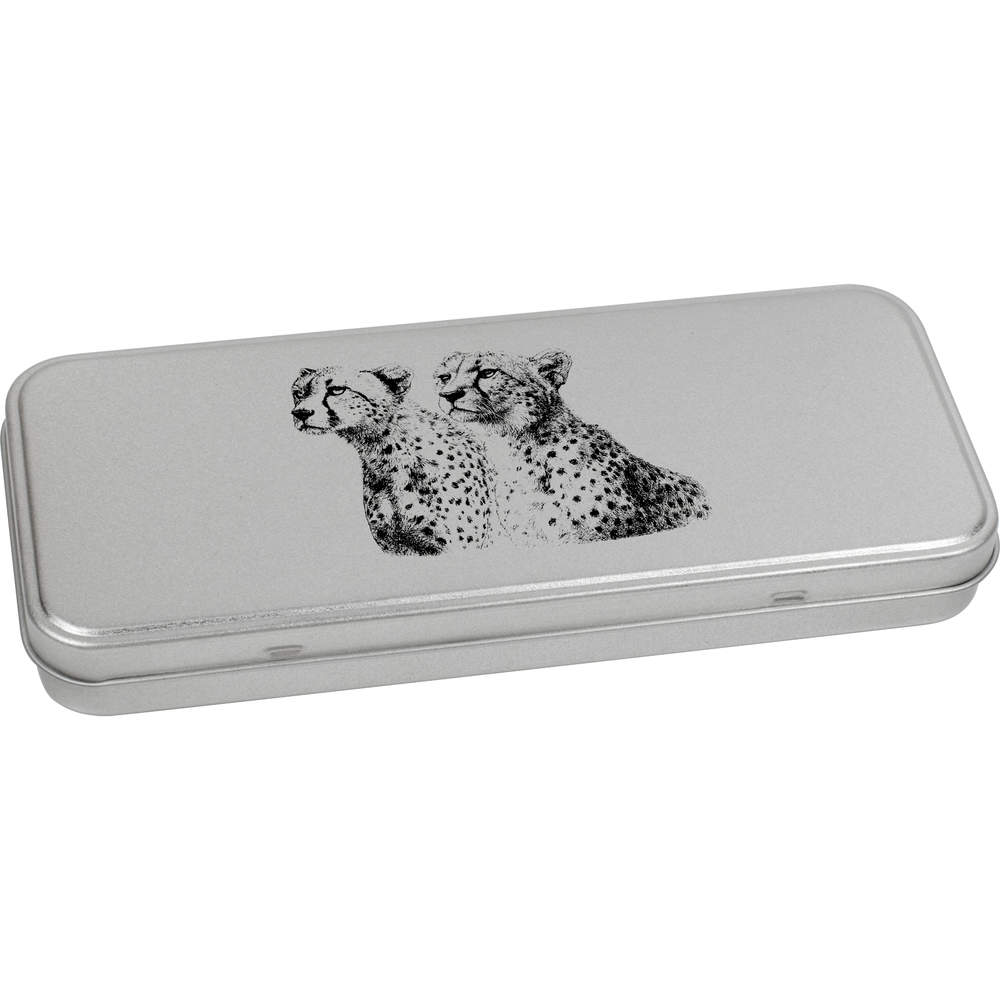 'Two Cheetahs Portrait ' Metal Hinged Stationery Tin - 180mm x 75mm - Storage Box for Pens, Pencils, Crafts and Gifts (TT00303571)