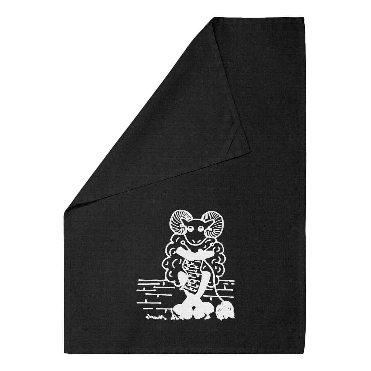 'Knitting Sheep' Black Cotton Tea Towel / Dish Cloth (TW00040006)