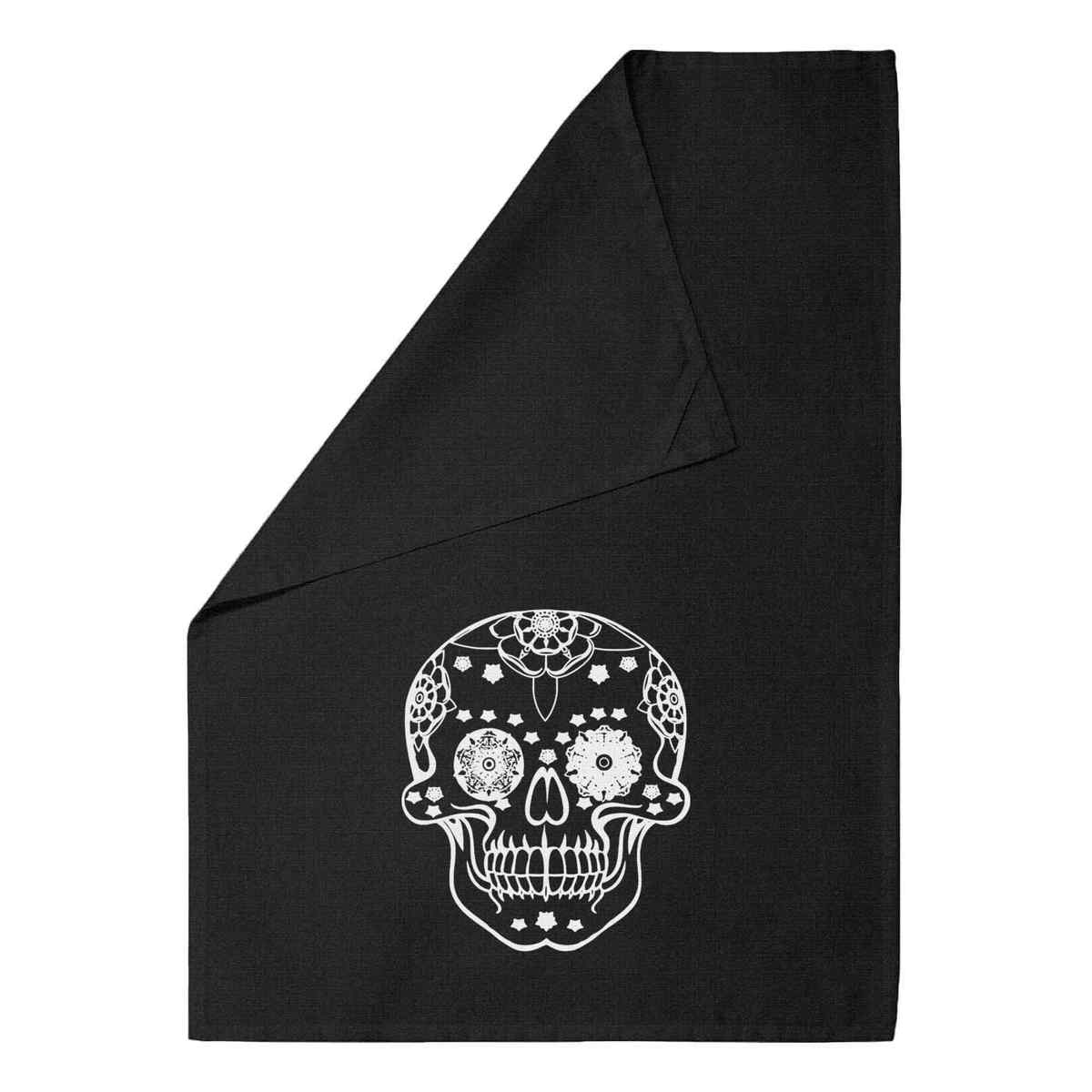 'Decorated Candy Skull' Black Cotton Tea Towel / Dish Cloth (TW00041685)