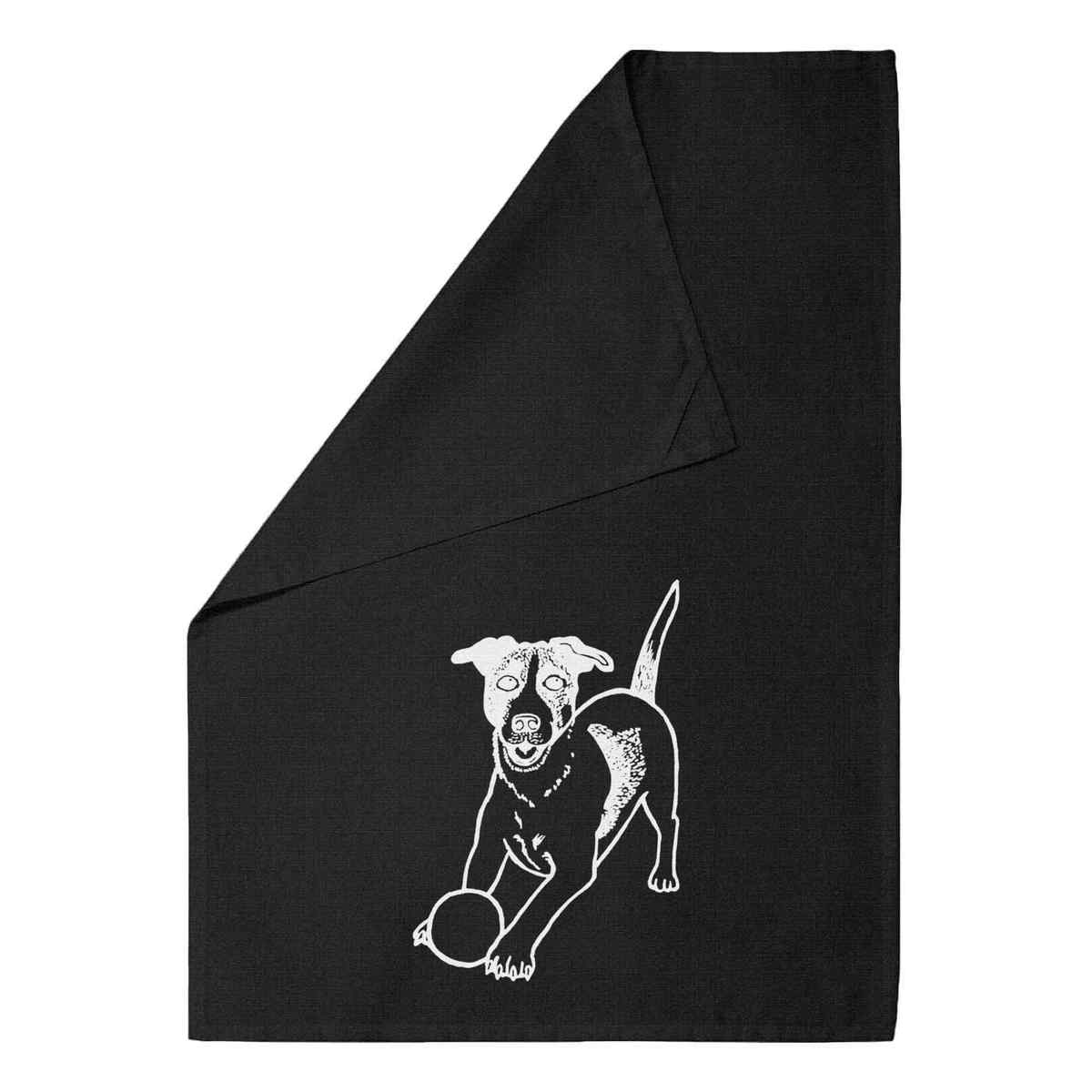 'Playing Jack Russell' Cotton Tea Towel / Dish Cloth - Black - Kitchen Towel for Drying, Baking, Cooking and Home Decor (TW00042204)