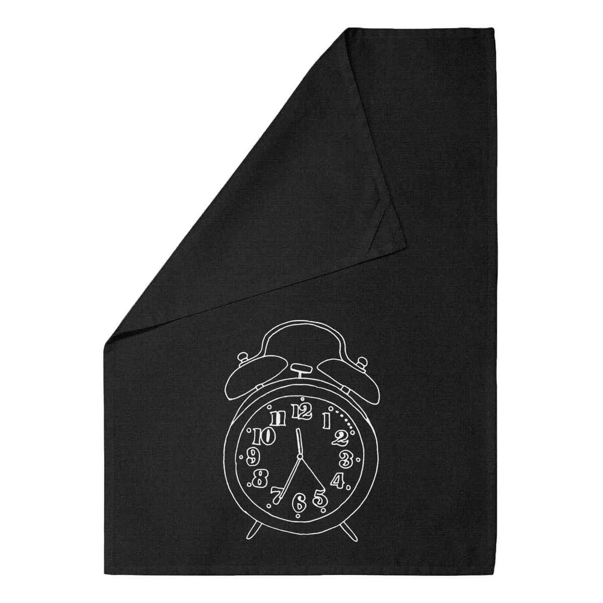 'Alarm Clock' Black Cotton Tea Towel / Dish Cloth (TW00042512)
