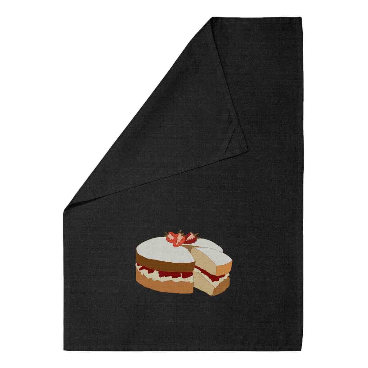 'Victoria Sponge Cake' Cotton Tea Towel / Dish Cloth - Black - Kitchen Towel for Drying, Baking, Cooking and Home Decor (TW00046016)