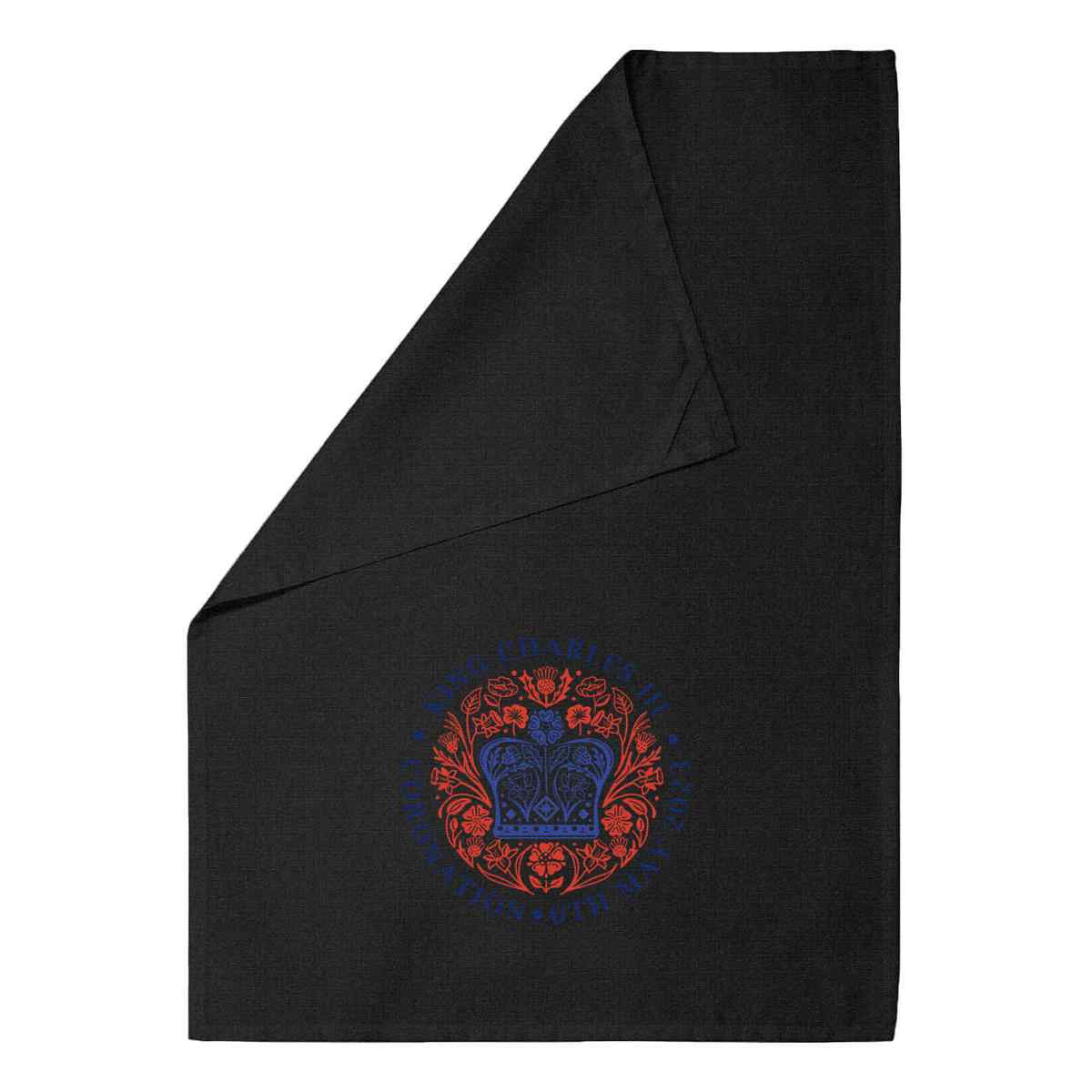 'King Charles Coronation' Cotton Tea Towel / Dish Cloth - Black - King Charles May 2023 Emblem - Kitchen Towel for Drying, Baking, Cooking and Home Decor (TW00051611)
