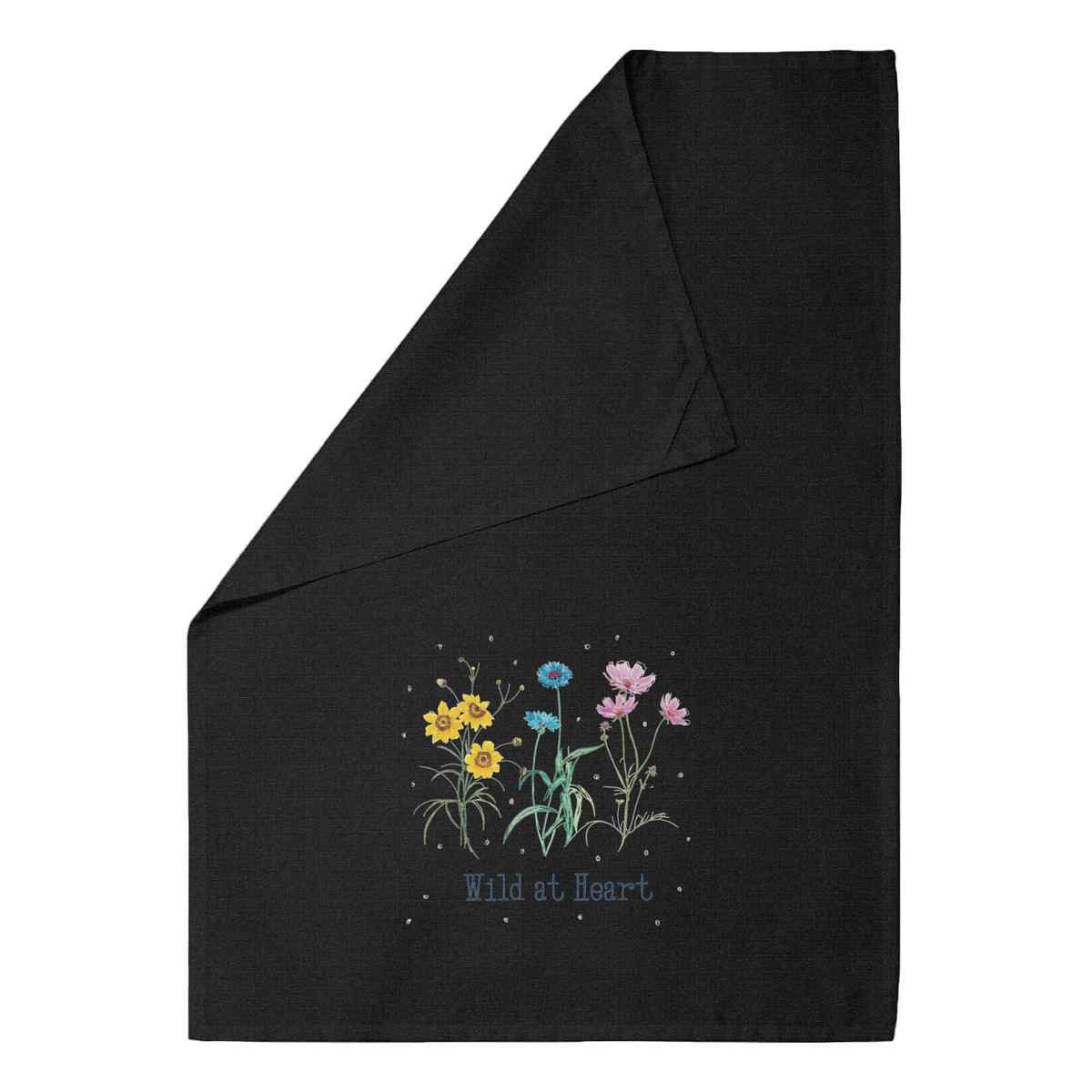 'Wild at heart flowers ' Black Cotton Tea Towel / Dish Cloth (TW00051894)