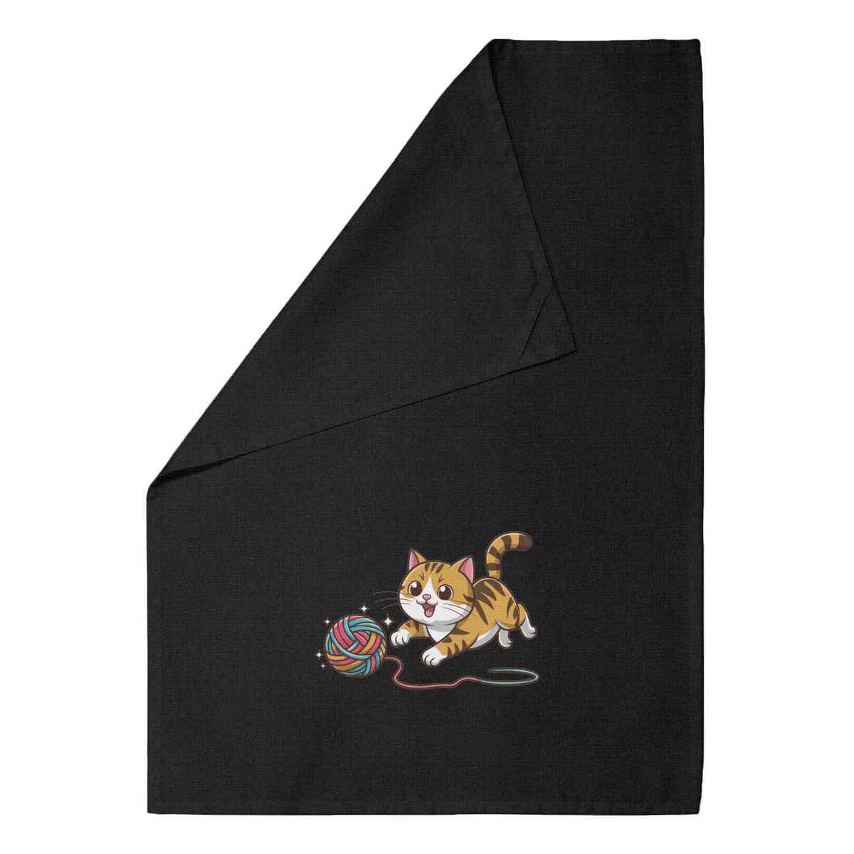 'Playful Cat' Black Cotton Tea Towel / Dish Cloth (TW00059748)