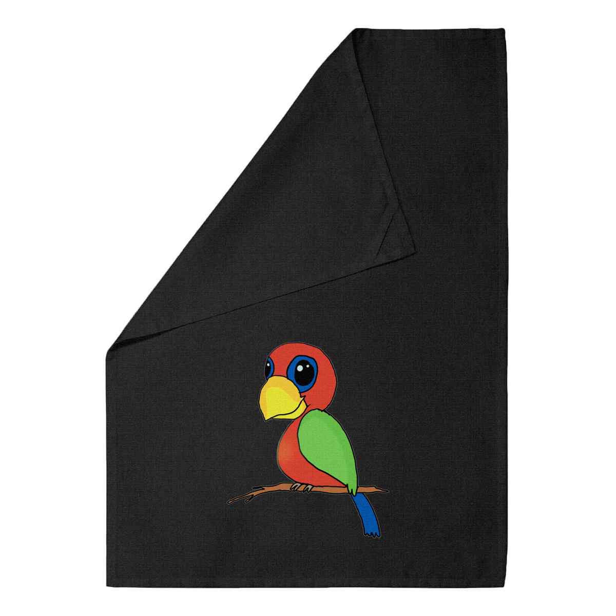 'Cute Parrot' Black Cotton Tea Towel / Dish Cloth (TW00063266)