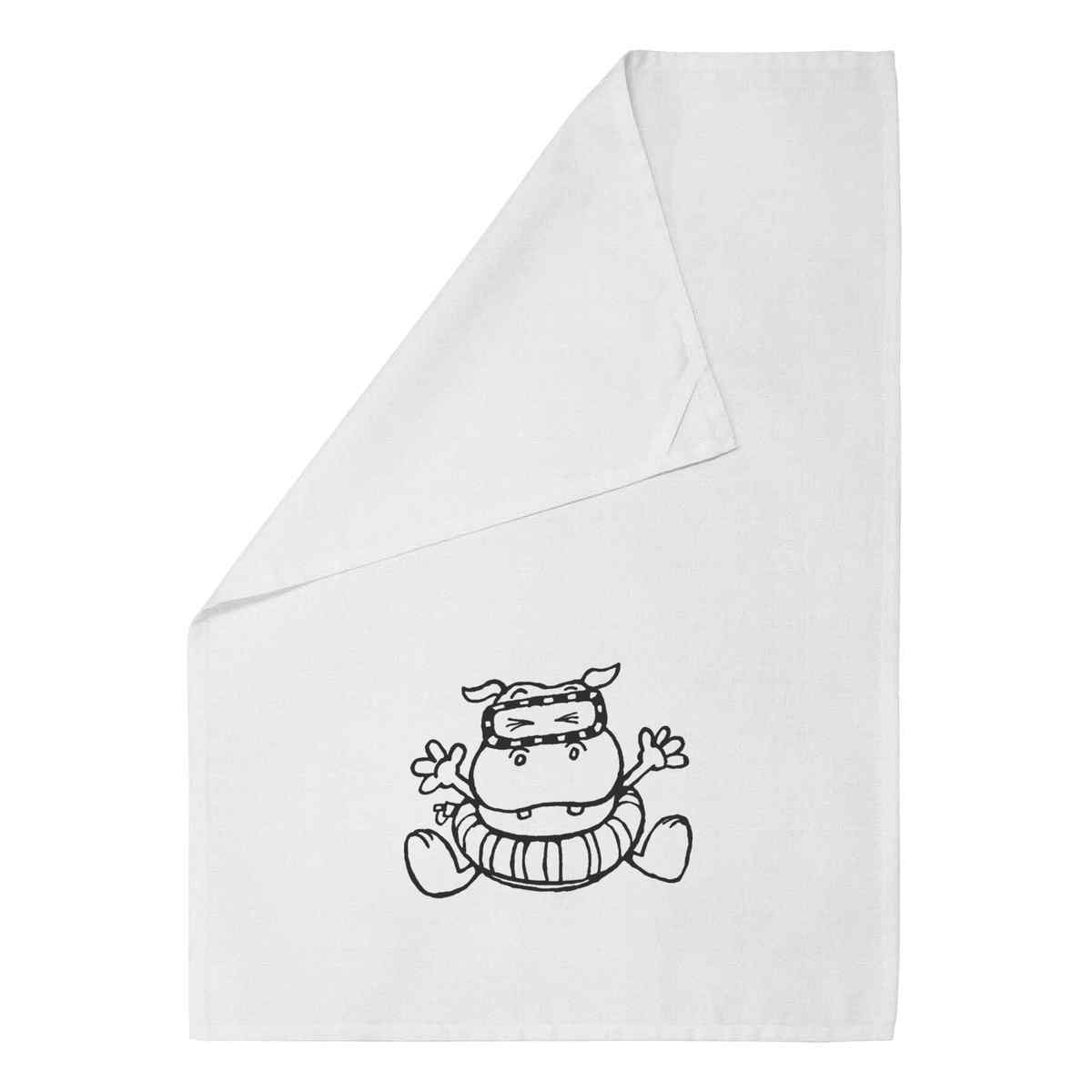'Hippo' White Cotton Tea Towel / Dish Cloth (TW00000217)